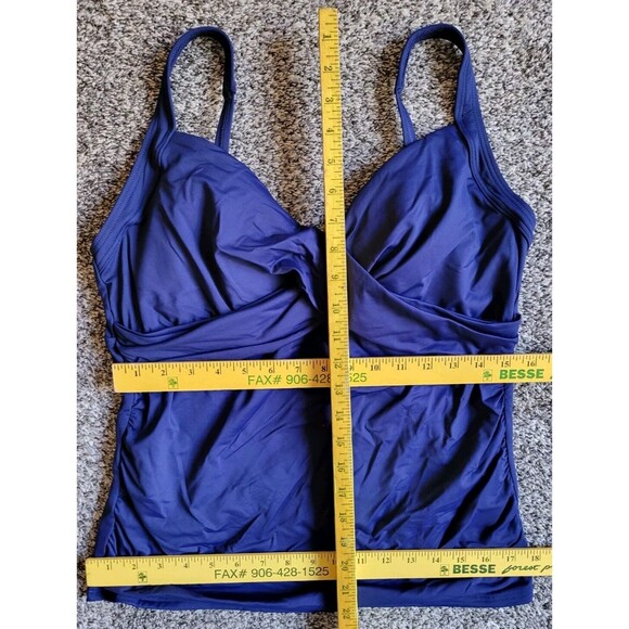 Swim Top Navy 14P Lands' End Solid Wrap Front Tankini Petite Tummy Control S867 - Picture 3 of 7